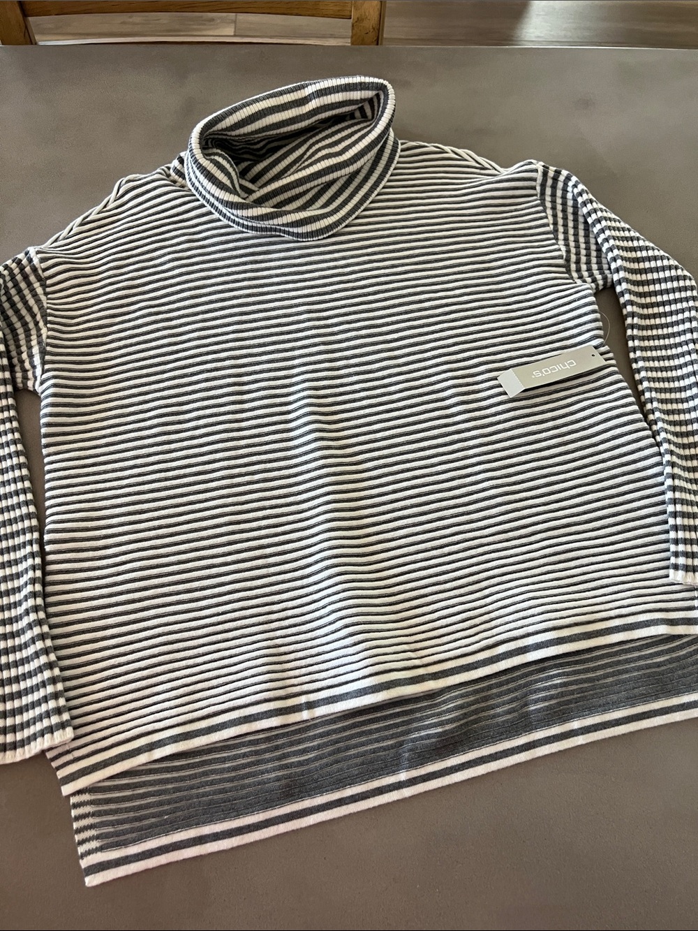 Chico's Gray and White Striped Turtleneck